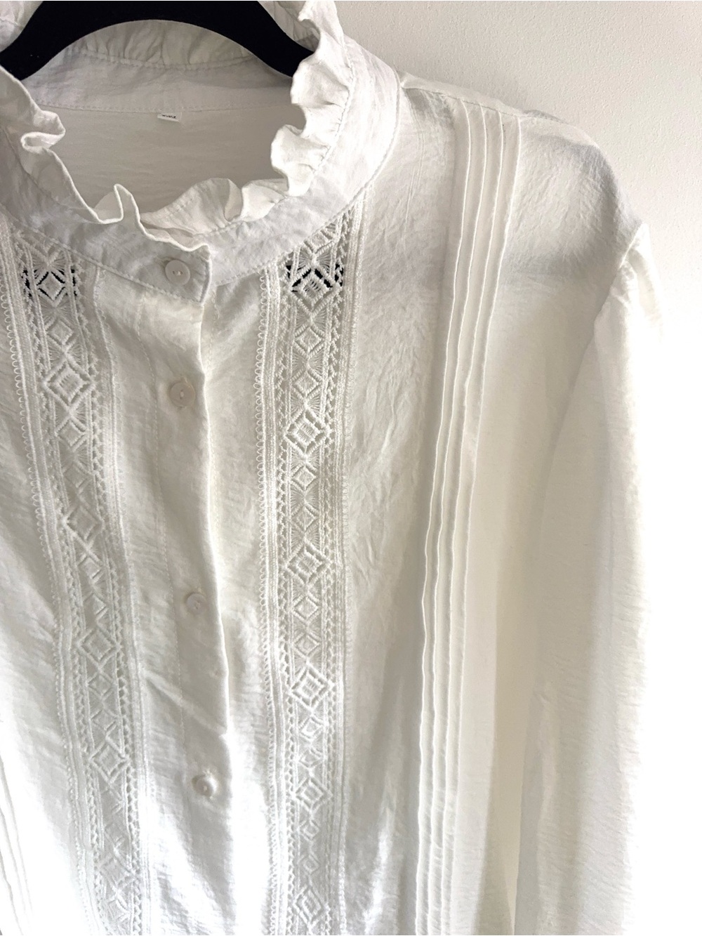 White Ruffled Collar Lace Pintuck Blouse